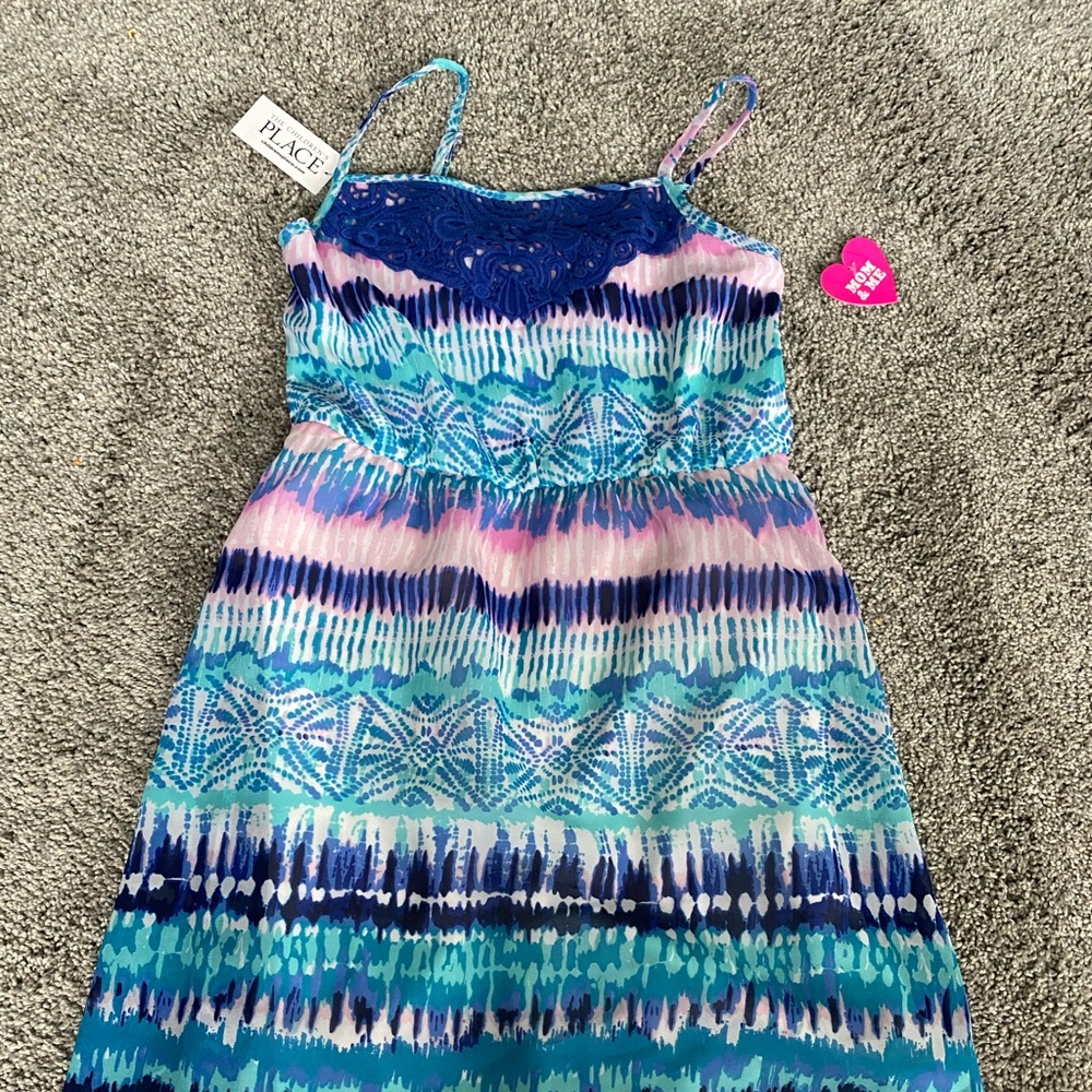 Girls blue mommy and me dress, sz 7/8